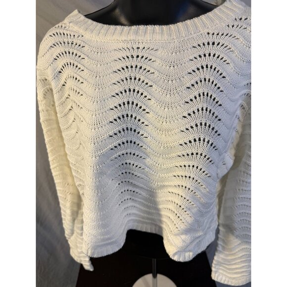 No Comment White Cream Sweater Short Length Womens Size Large L Cozy Fall Beach - Picture 2 of 2
